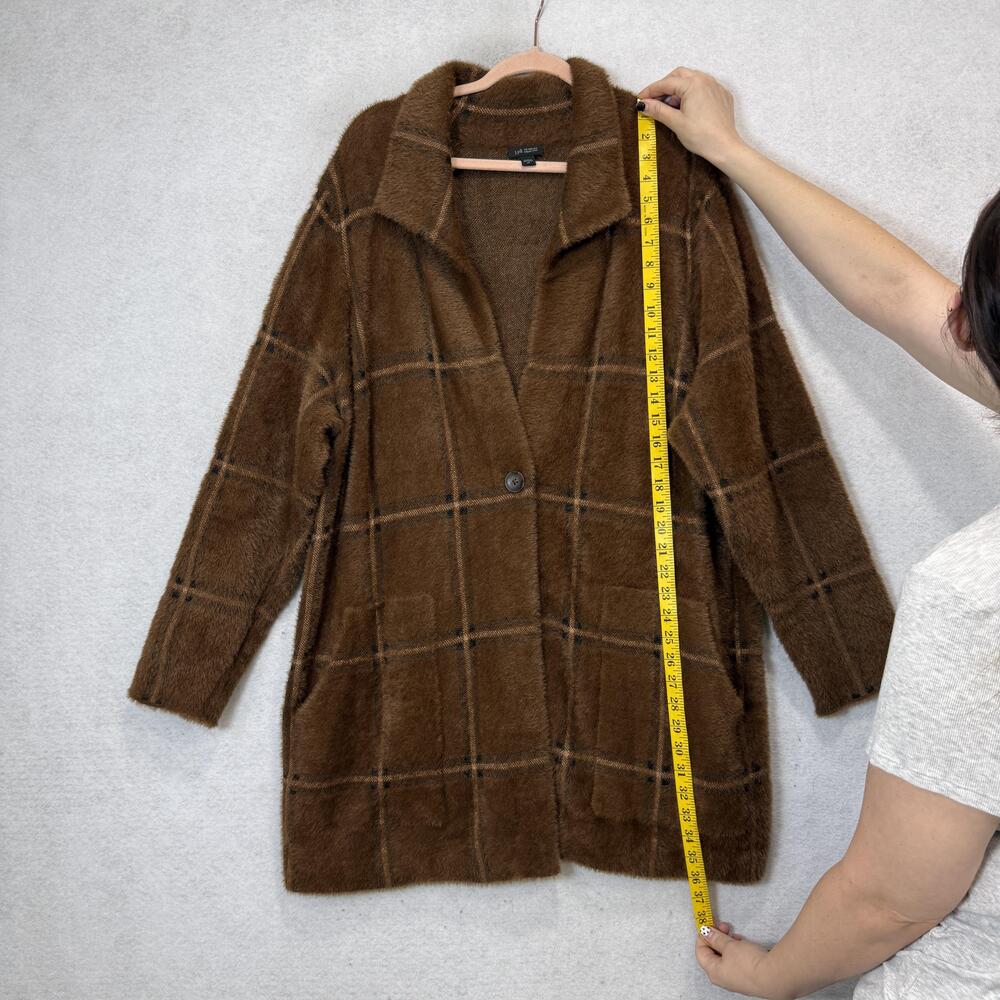 J Jill Cardigan Sweater Womens 2X Brown Check Collared Button Knit Pockets - Picture 6 of 9
